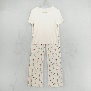 Indigo Bloom Two Piece Beige Martini Print Short Sleeve Pajama Set P1491